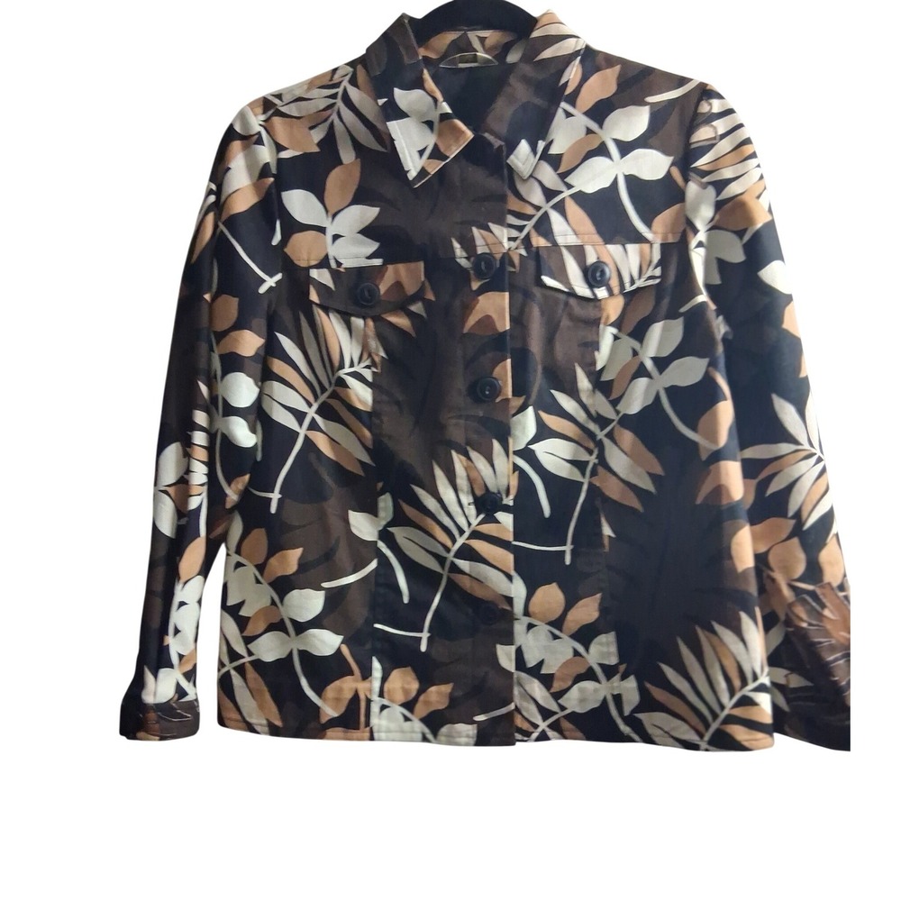 Laura Ashley Petite Brown Tropical Leaf Print Button Front Utility Jacket